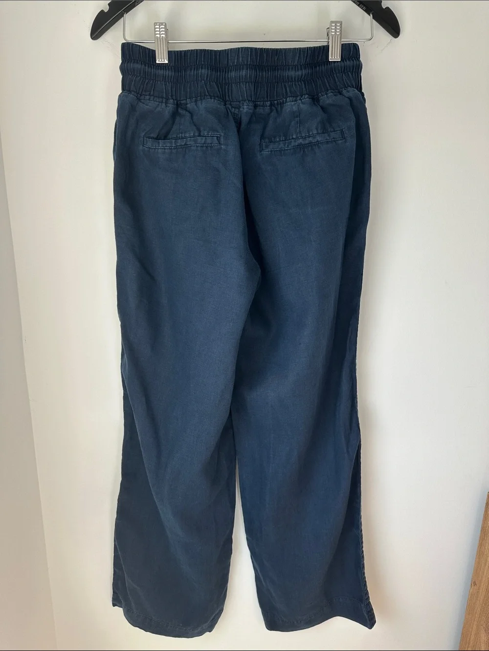 Quince Navy Drawstring 100% European Linen Wide-Leg Pants